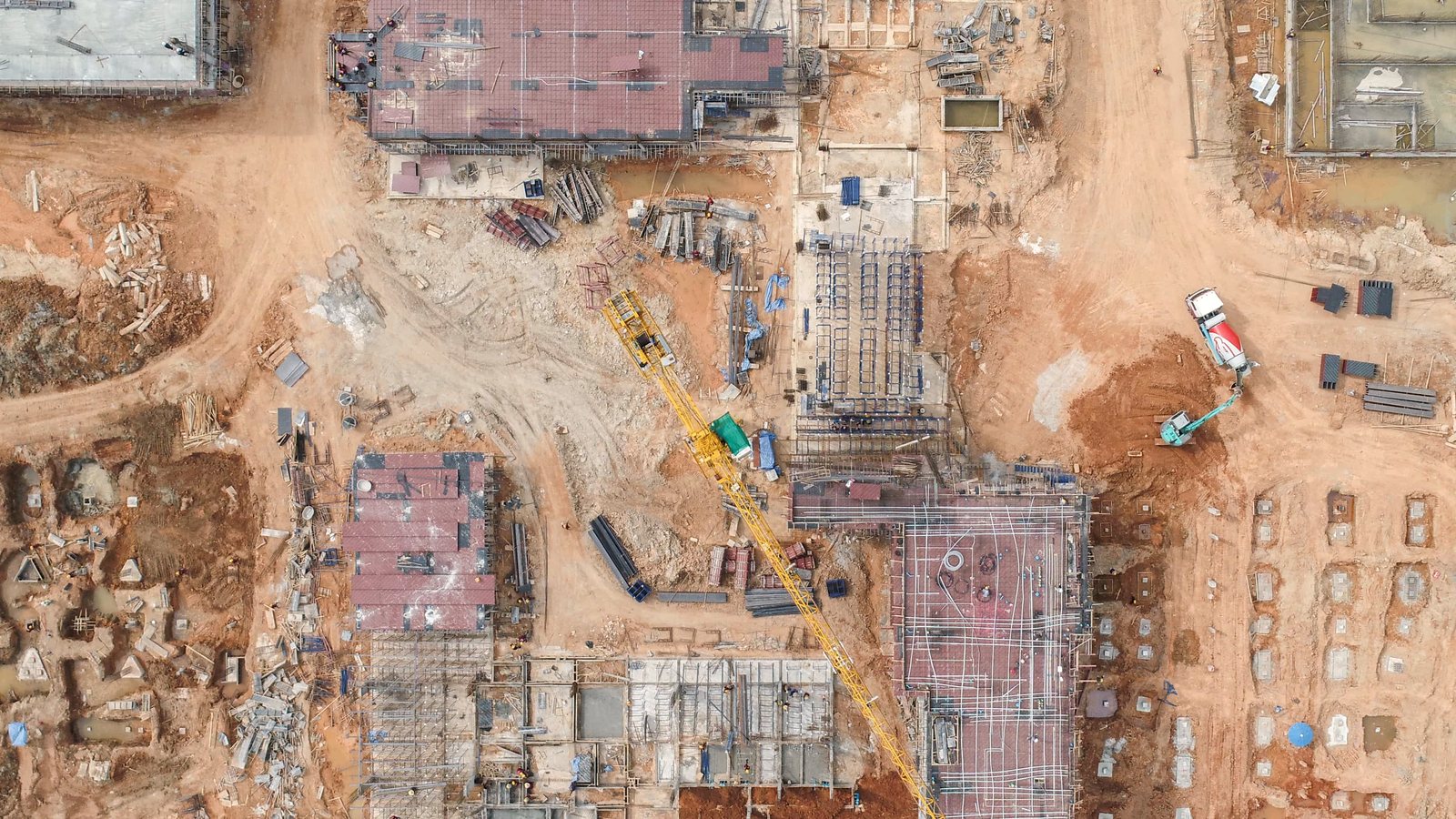 Aerial view of an active construction site