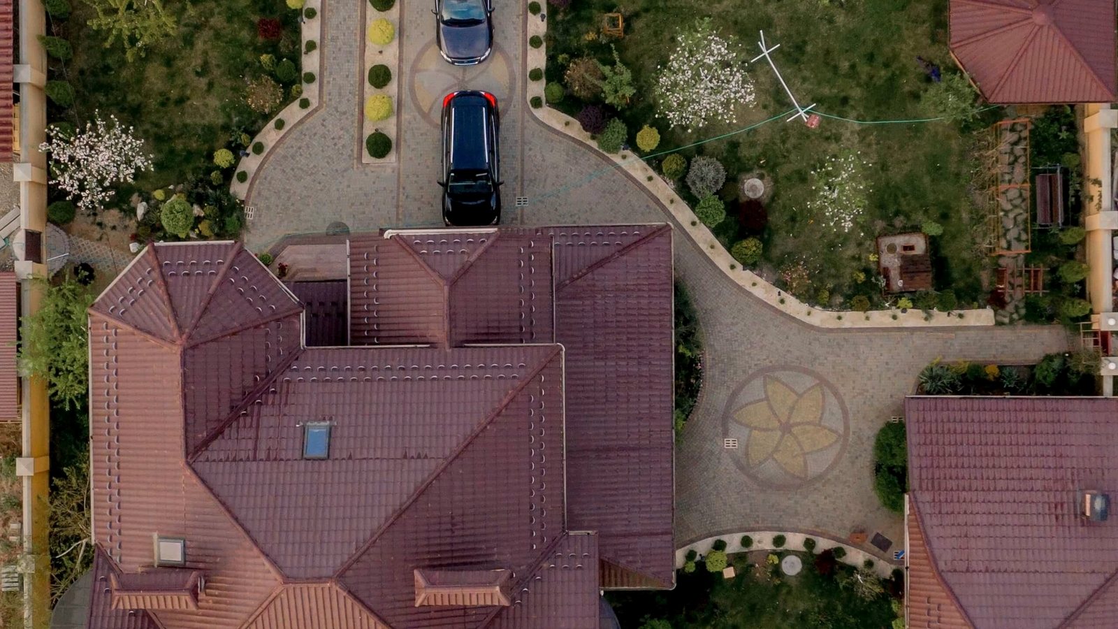 Aerial thermal-style view of a rooftop solar array